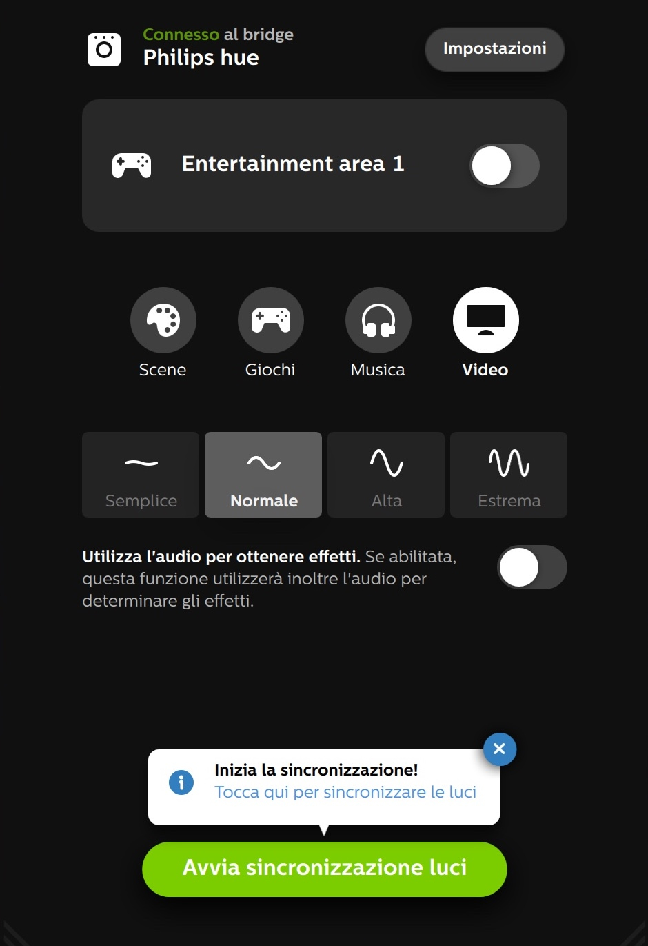 sincronizzare Philips Hue app