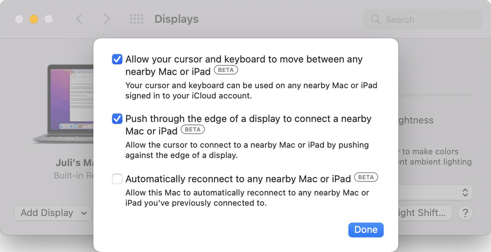 Universal Control macOS 12.3