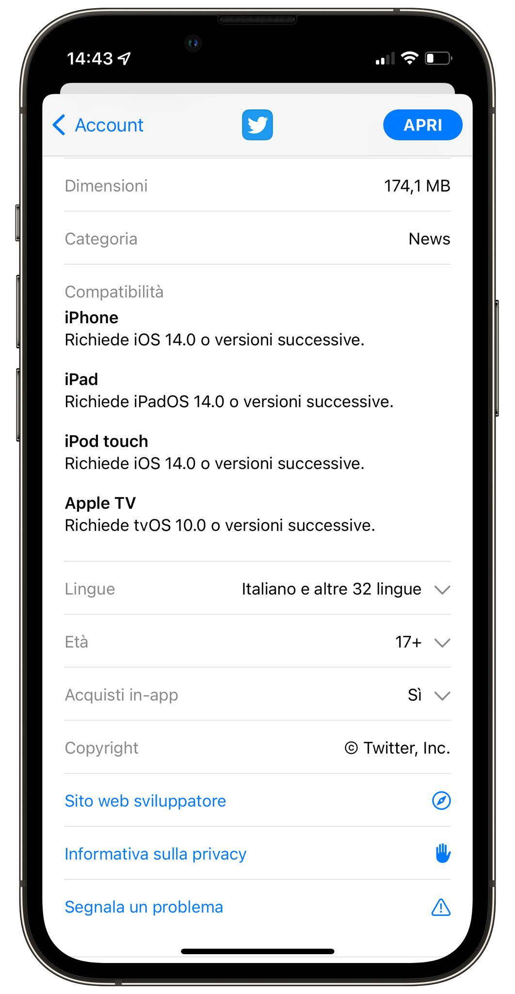 Twitter iOS 14 e successivi