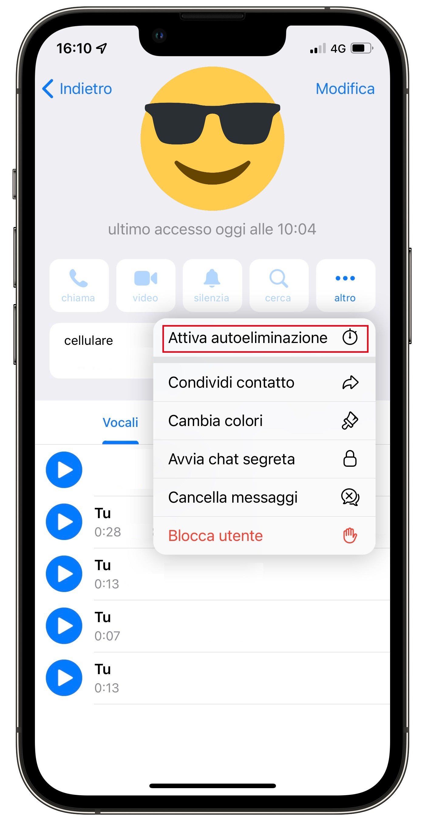Telegram messaggi effimeri
