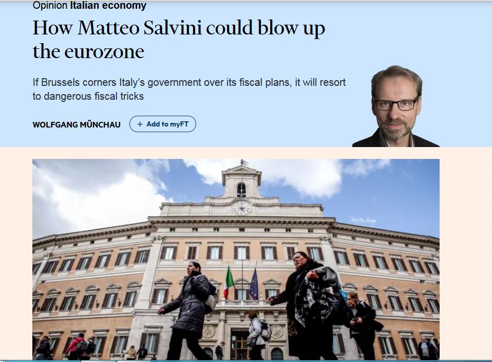 Minibot bocciati anche da premier Conte. FT: ‘Ecco come Salvini potrebbe far saltare l’Eurozona’