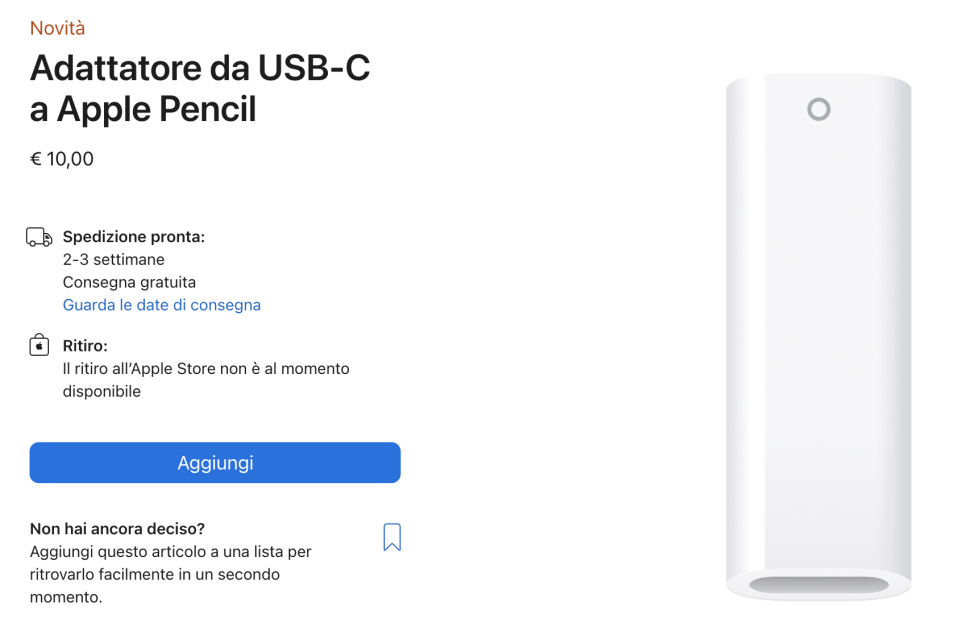 iPad 2022 - adattatore Apple Pencil