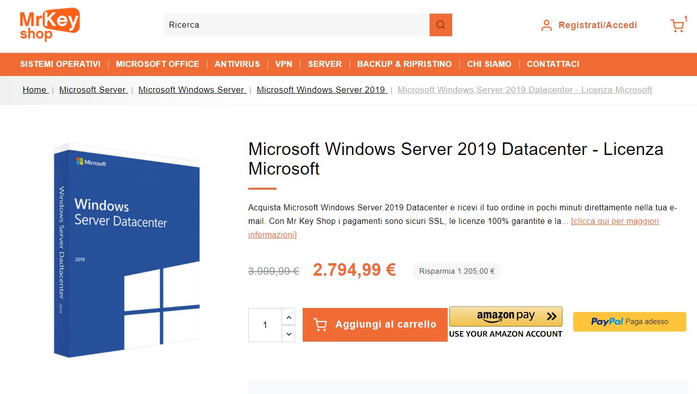 Windows Server 2019 prezzo