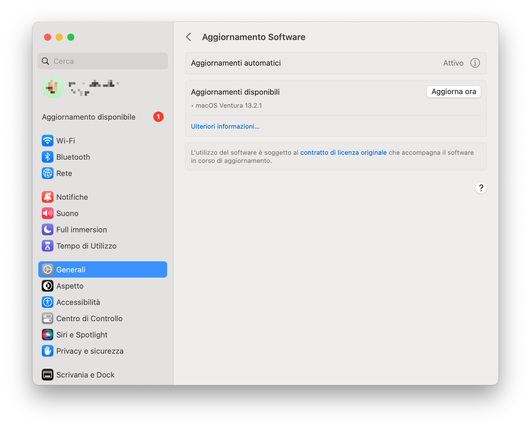 Aggiornamento macOS 13-2-1