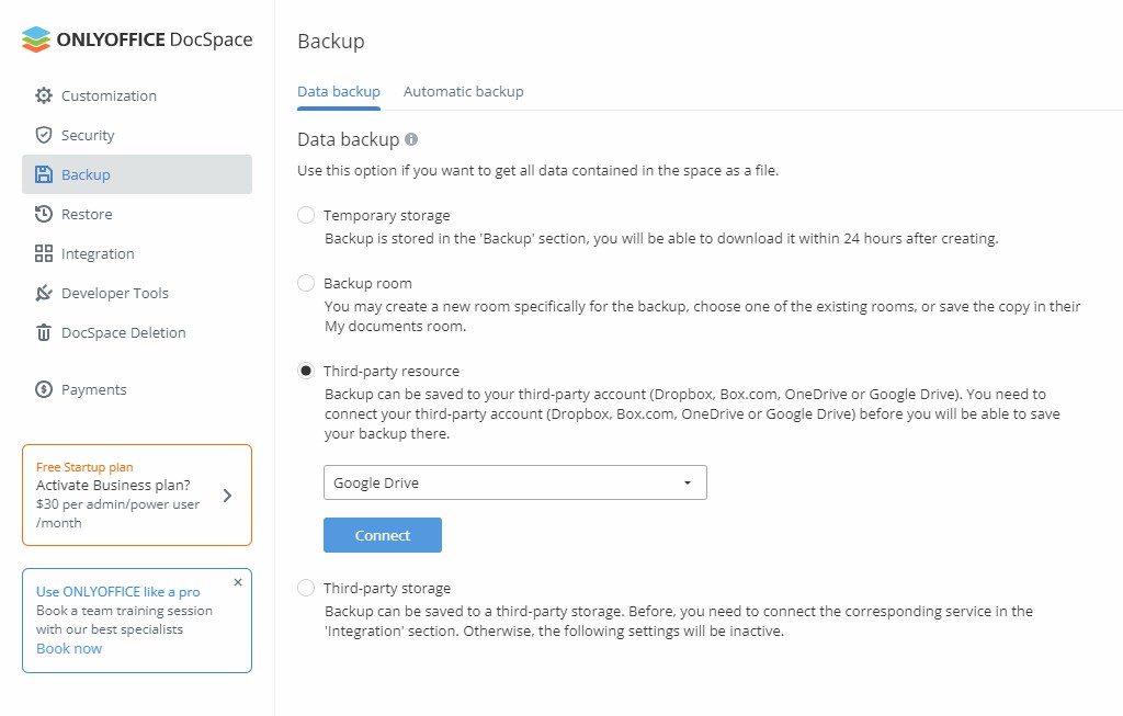 OnlyOffice DocSpace - Configurazione backup OnlyOffice DocSpace - Configurazione backup