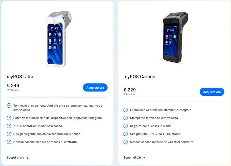 I terminali di pagamento myPOS Ultra e myPOS Carbon
