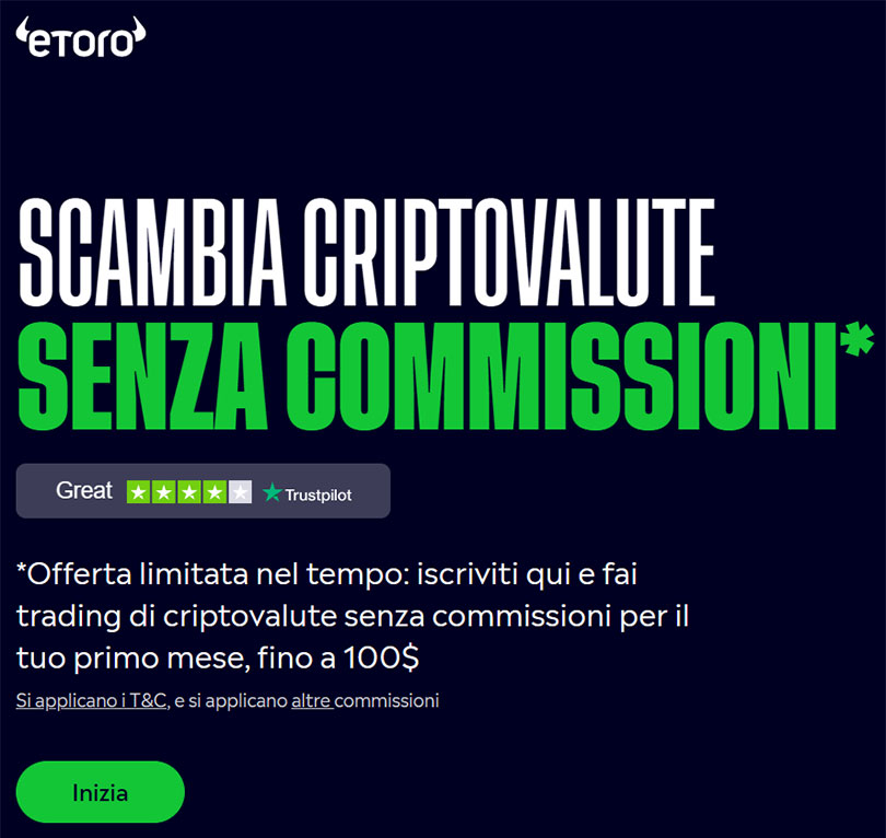 Scambia criptovalute senza commissioni su eToro