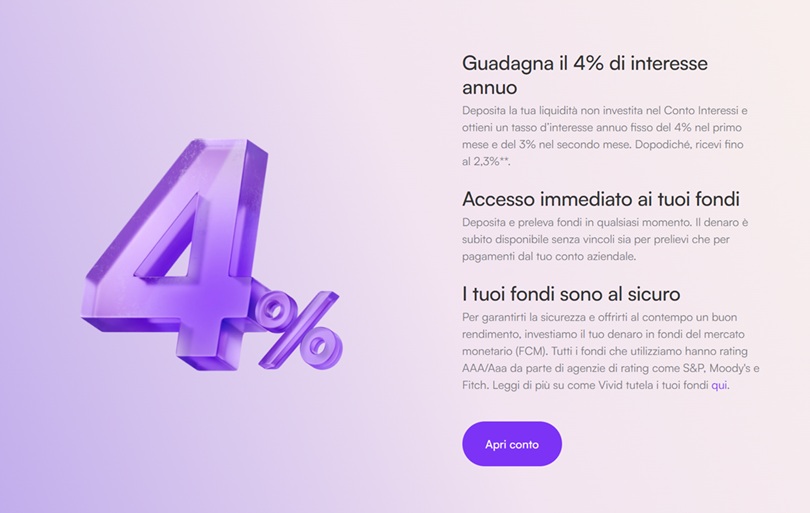 vivid money interessi 4 per cento