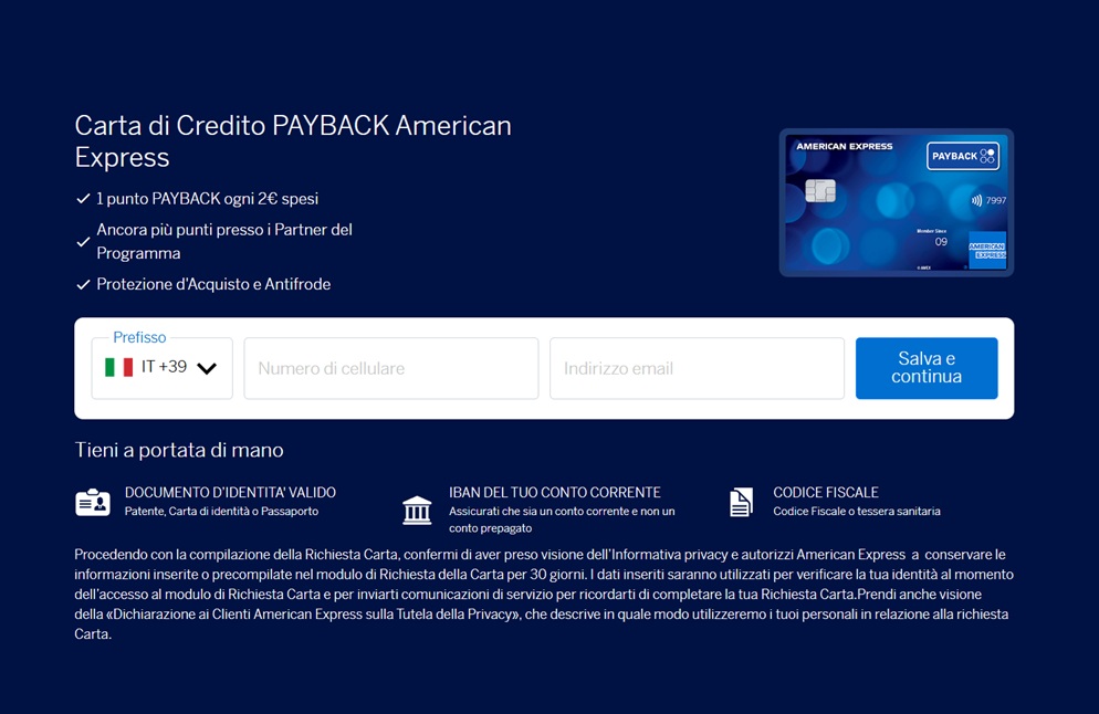 american express carta payback richiesta