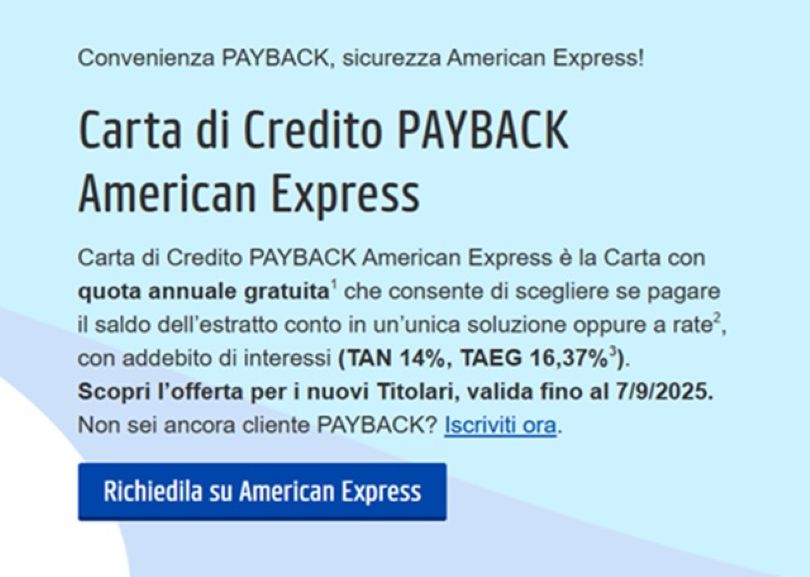 carta di credito payback american express offerta
