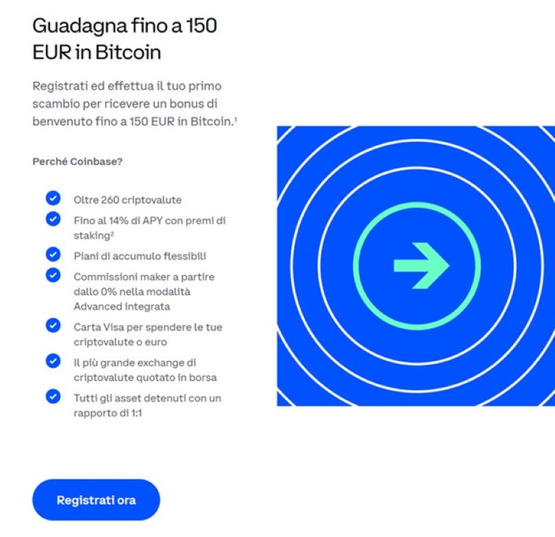 coinbase guadagna 150 euro in bitcoin