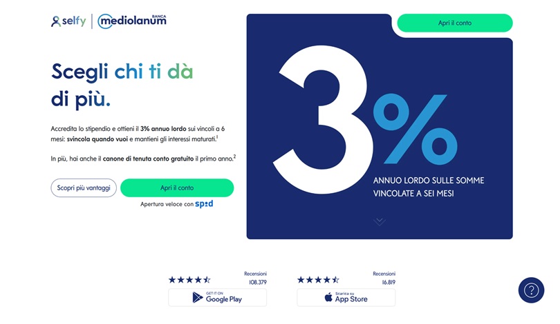 selfyconto 3 per cento promozione