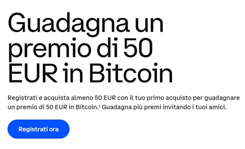 coinbase 50 euro premio bitcoin