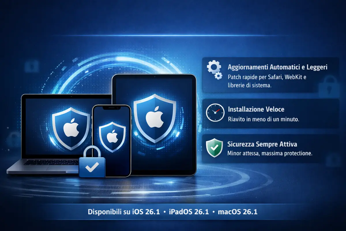 Apple introduce aggiornamenti di sicurezza in background: patch più rapide su iPhone, iPad e Mac