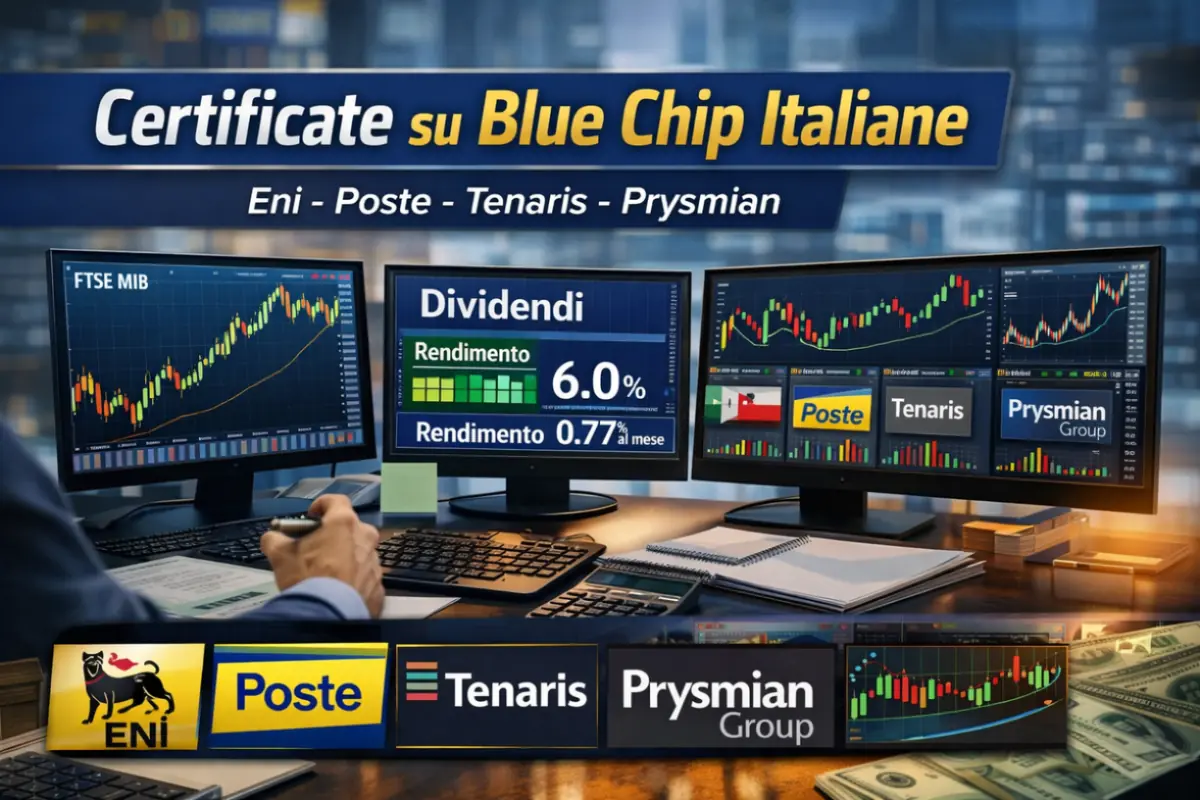 Certificate su blue chip italiane, rendimento vicino al 9% annuo con protezione al 60%: come funziona davvero