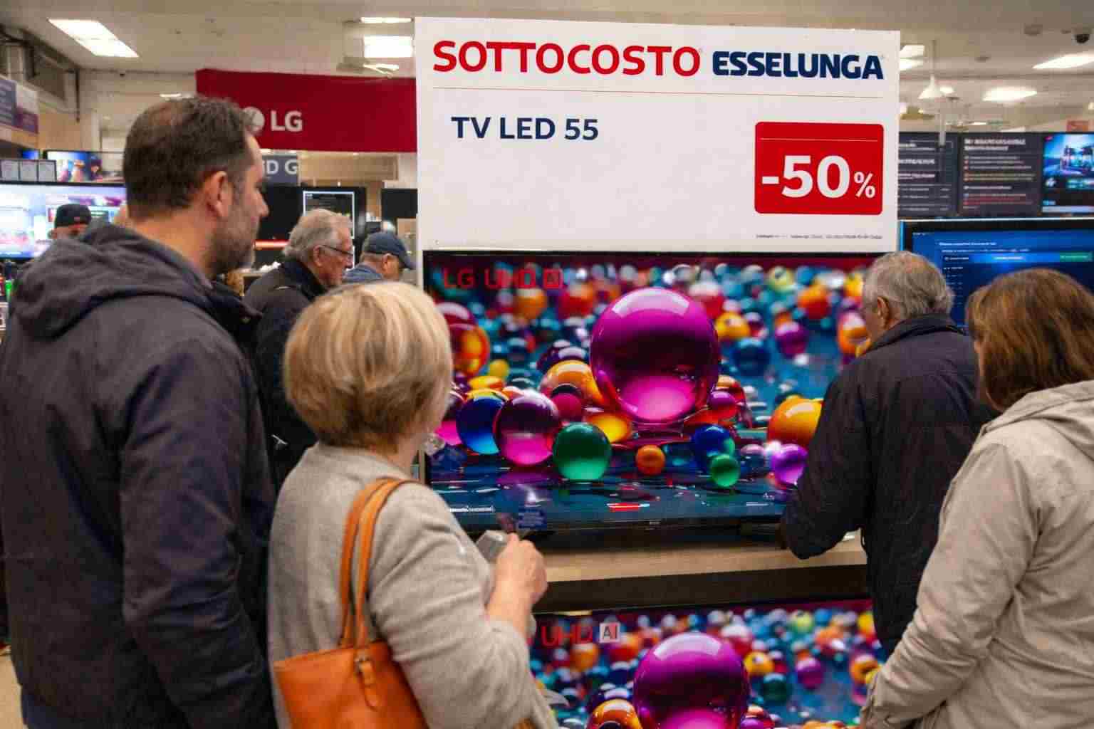 Follia Esselunga, la fila spiega tutto: Tv gigante di ultima generazione a prezzo stracciato, sarà come al Cinema