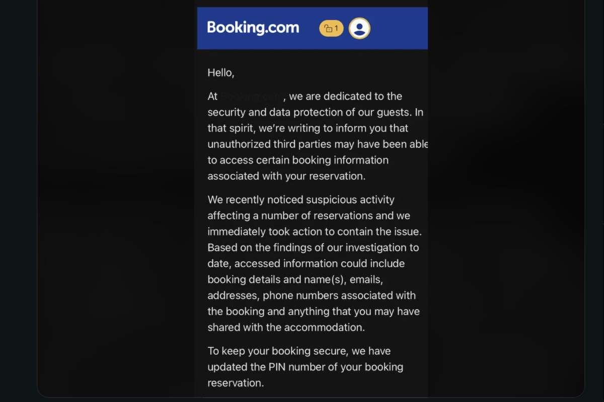 allarme sicurezza booking.com