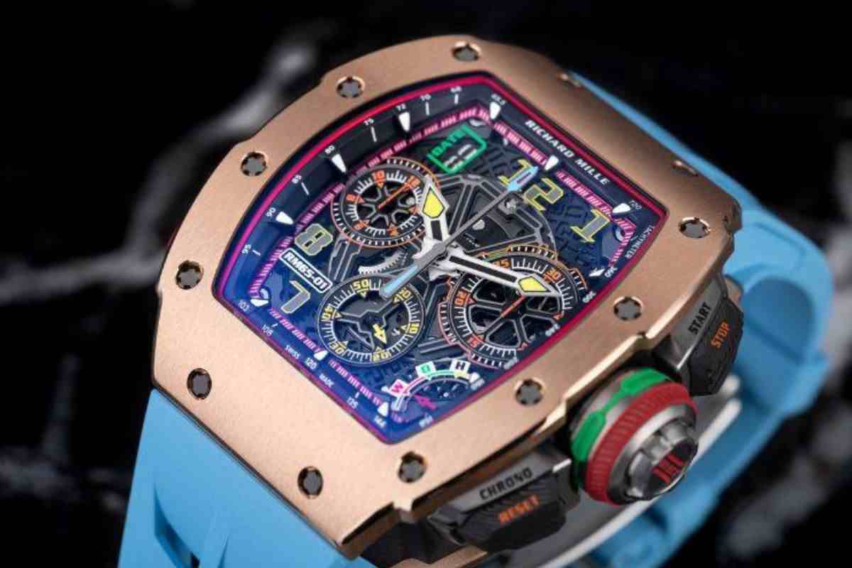 Dettaglio macro del quadrante del Richard Mille RM 65-01 di Fedez