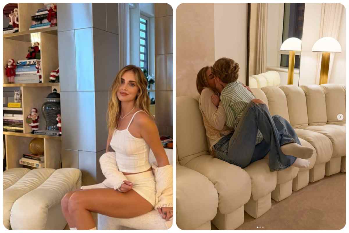In foto una parte di casa di Chiara Ferragni, salone e divano 