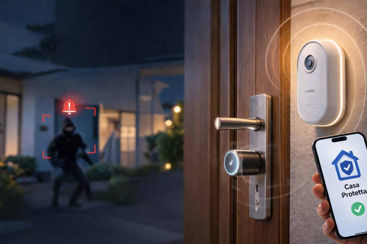 ladro in lontananza e dispositivo sicurezza porta casa