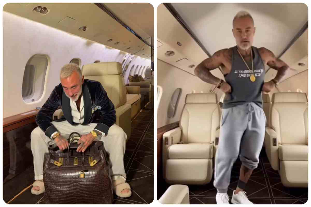 Collage di particolari di Gianluca Vacchi jet privato