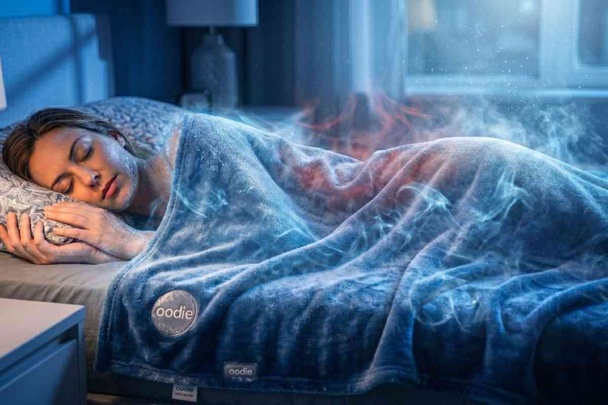 Coperta rinfrescante donna dorme e si rigenera