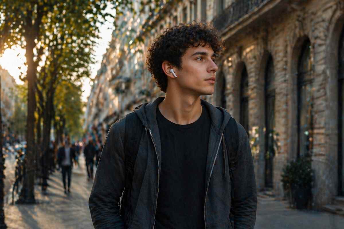 uomo con airpods