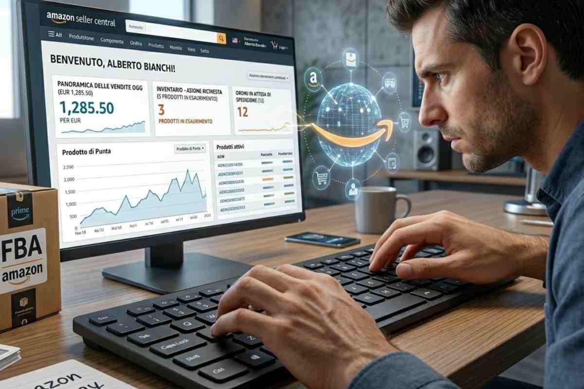 crea immagine orizzontale di uomo al pc che fa acquisti online