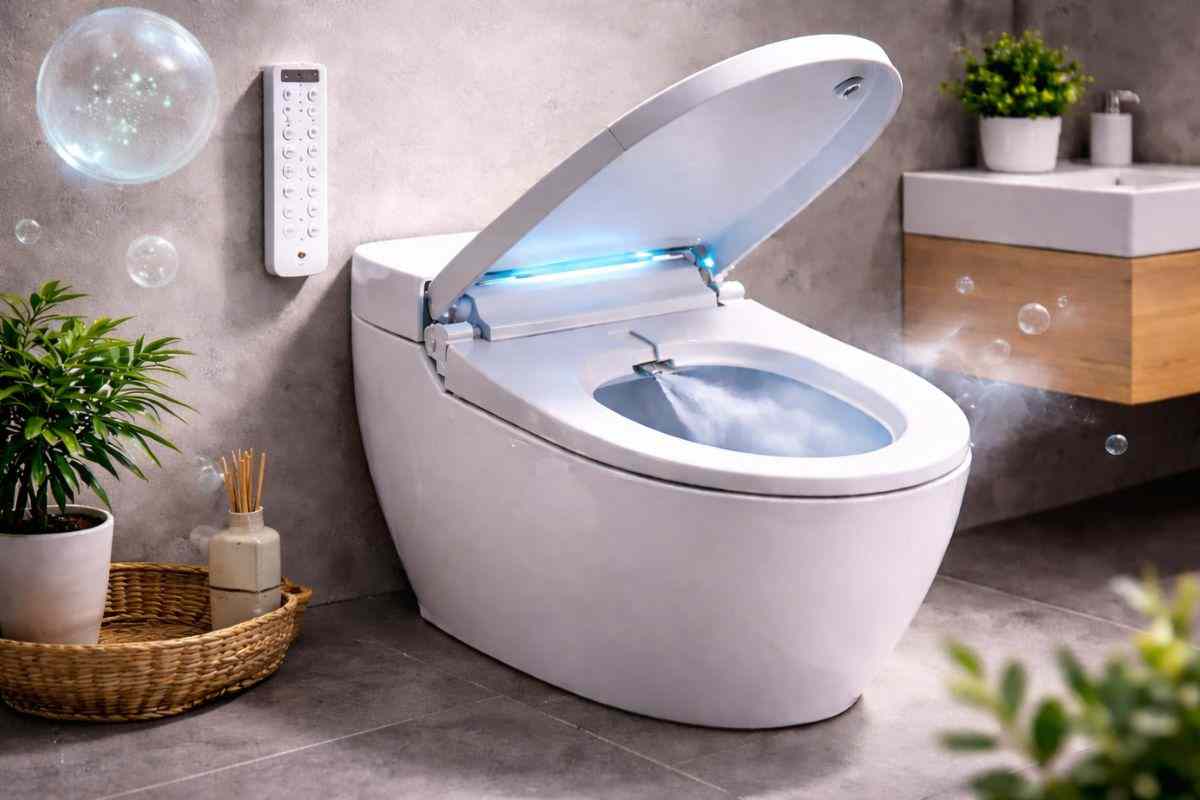 Dettaglio dei sensori e del pannello di controllo di una Smart Toilet di ultima generazione