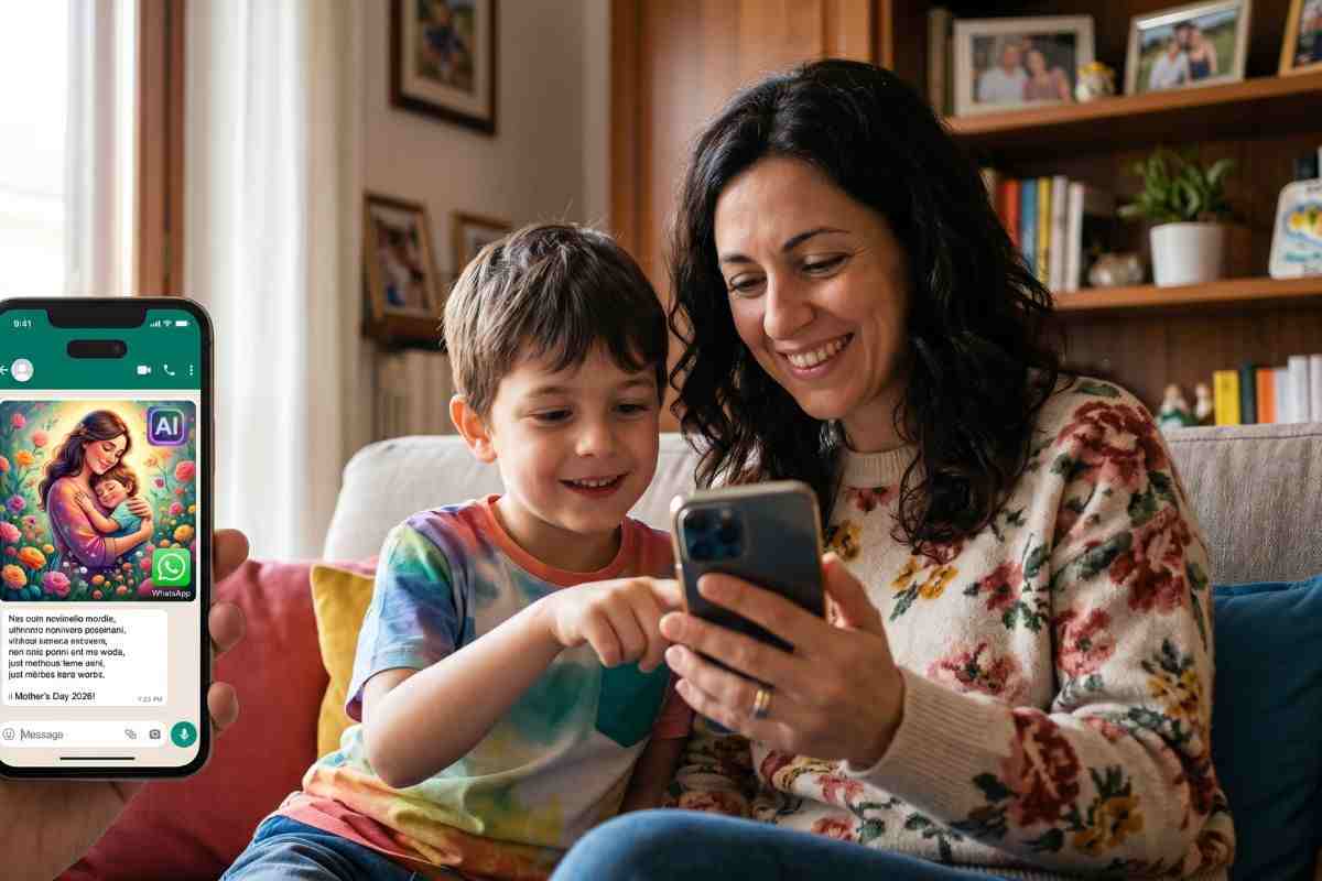 Mamma e figlio guardano telefono