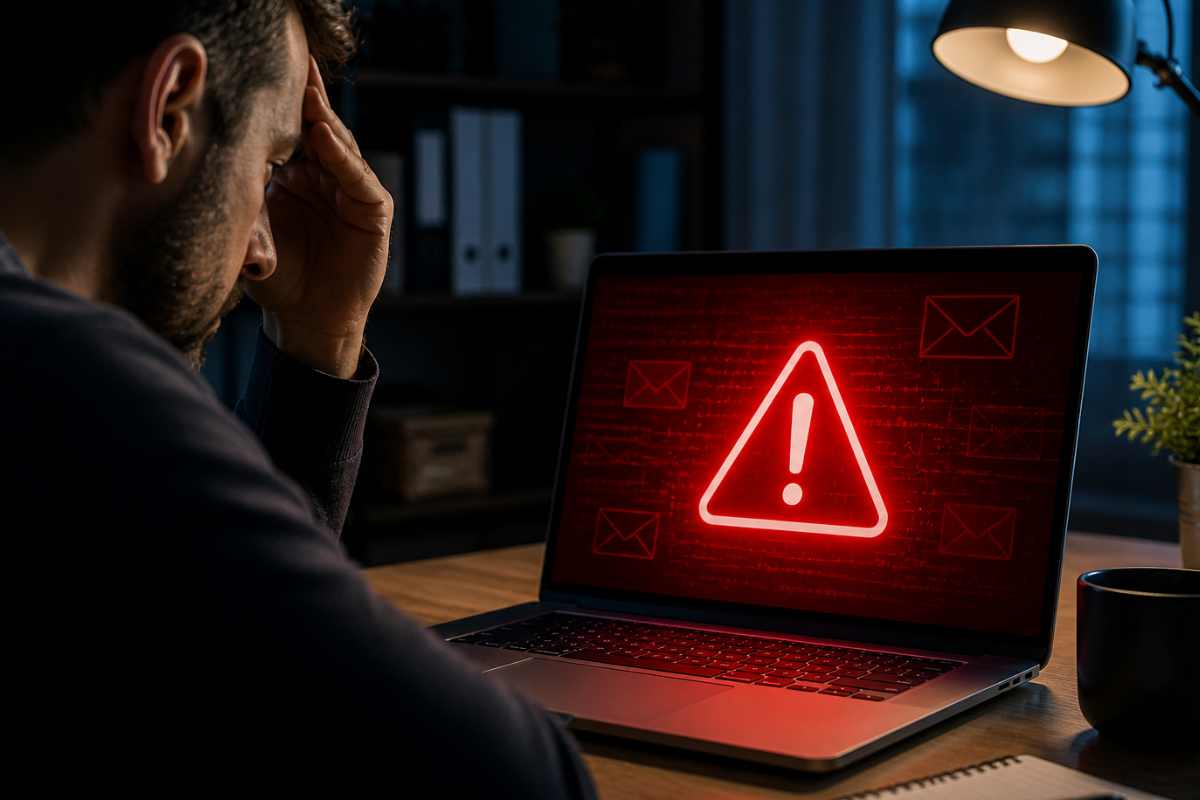allerta pc e uomo preoccupato