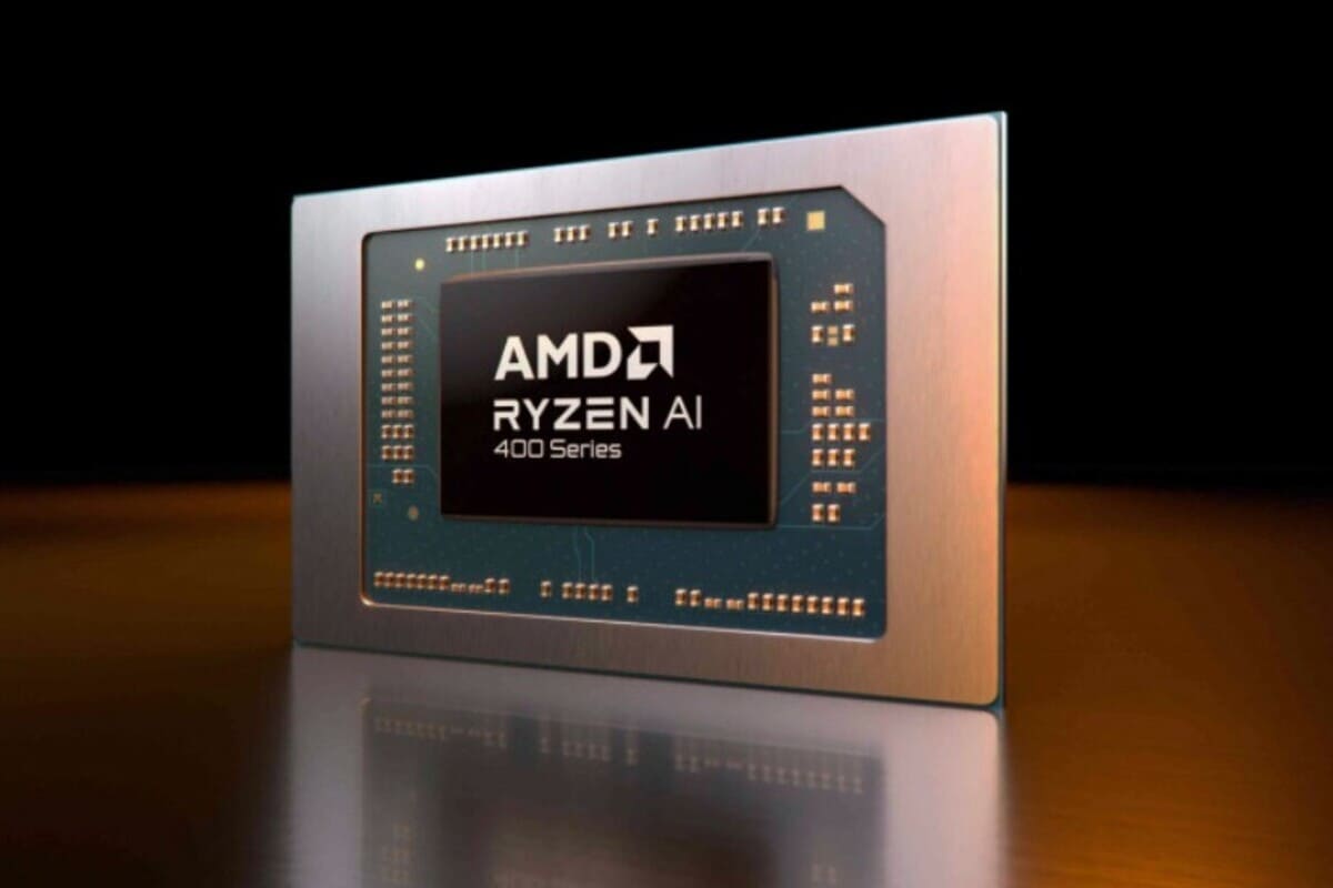 Un primo piano di un moderno microchip di ultima generazione sviluppato da AMD per le console domestiche.