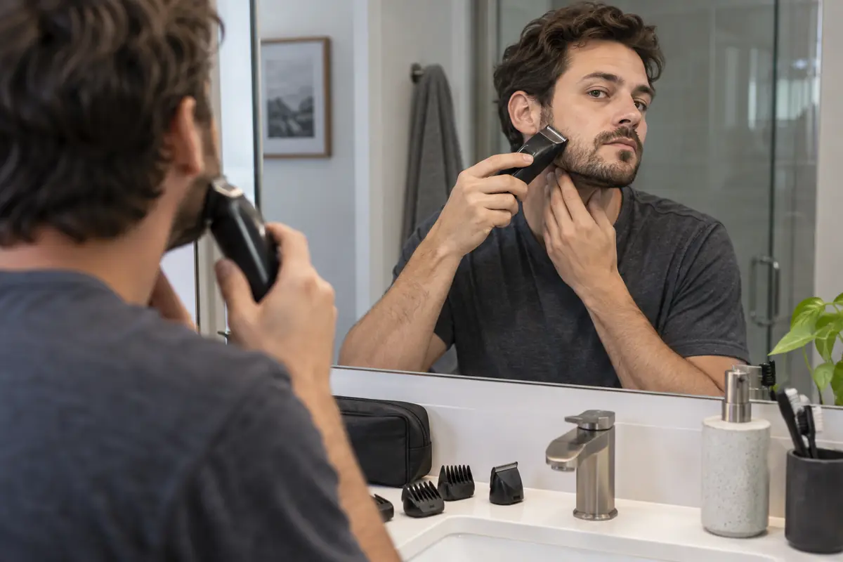 Ritocco della barba con regolabarba elettrico
