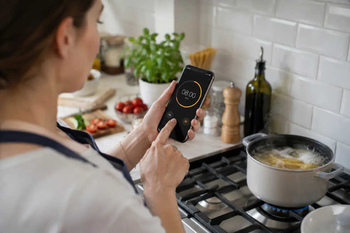 Timer dell’iPhone usato mentre si cucina