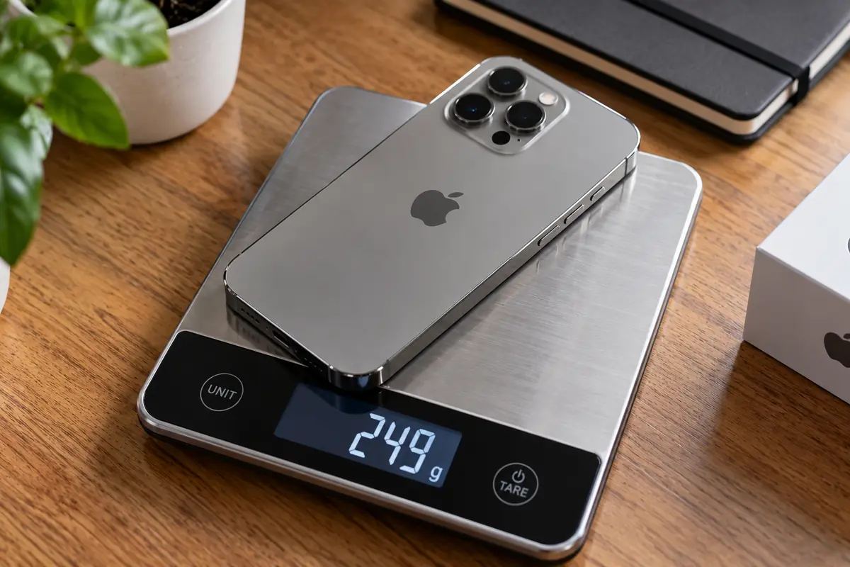 iPhone 18 Pro Max sulla bilancia con 249 grammi