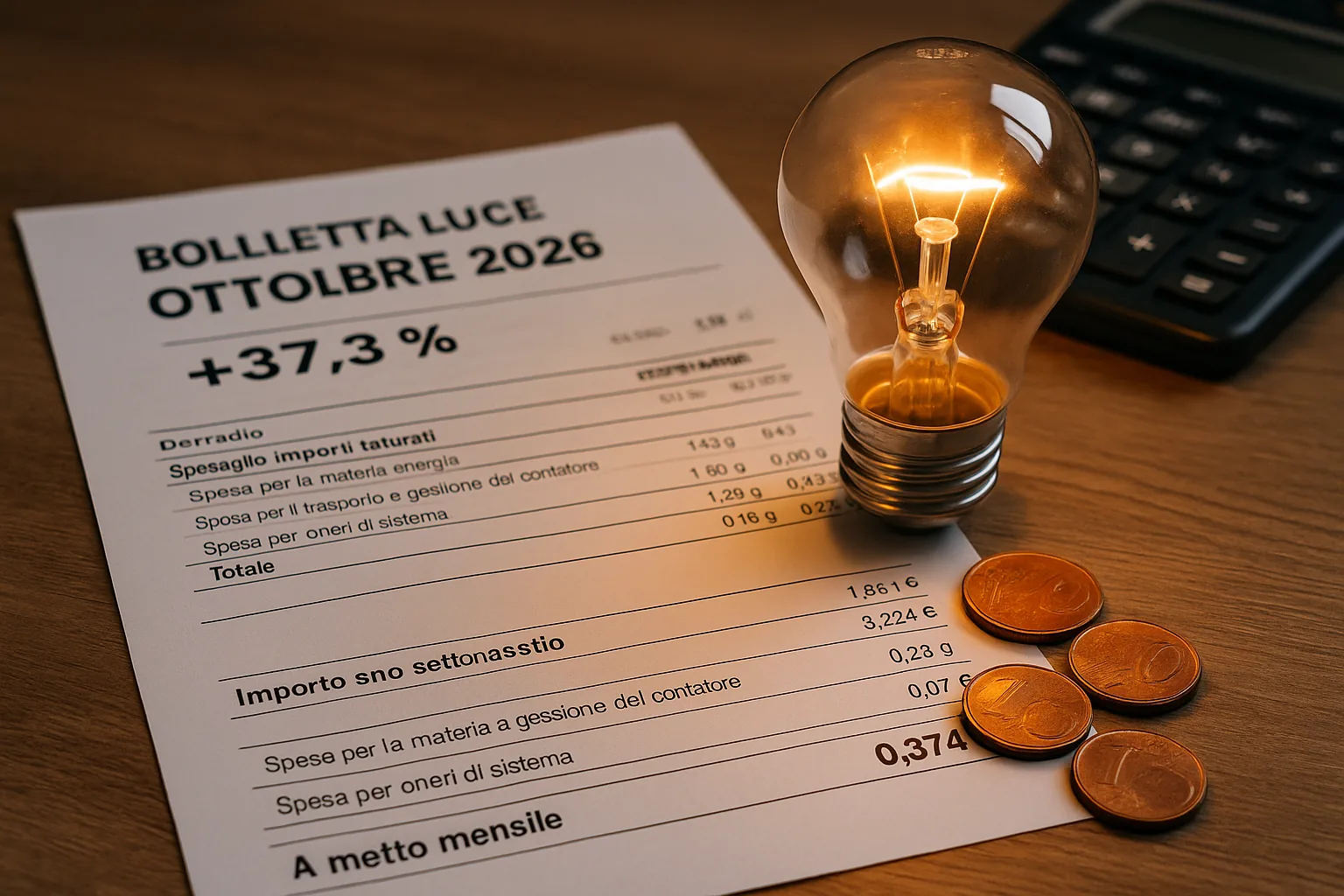 Bolletta luce +37,3% dal 1° ottobre 2026: quanto aumenta e quali offerte convengono