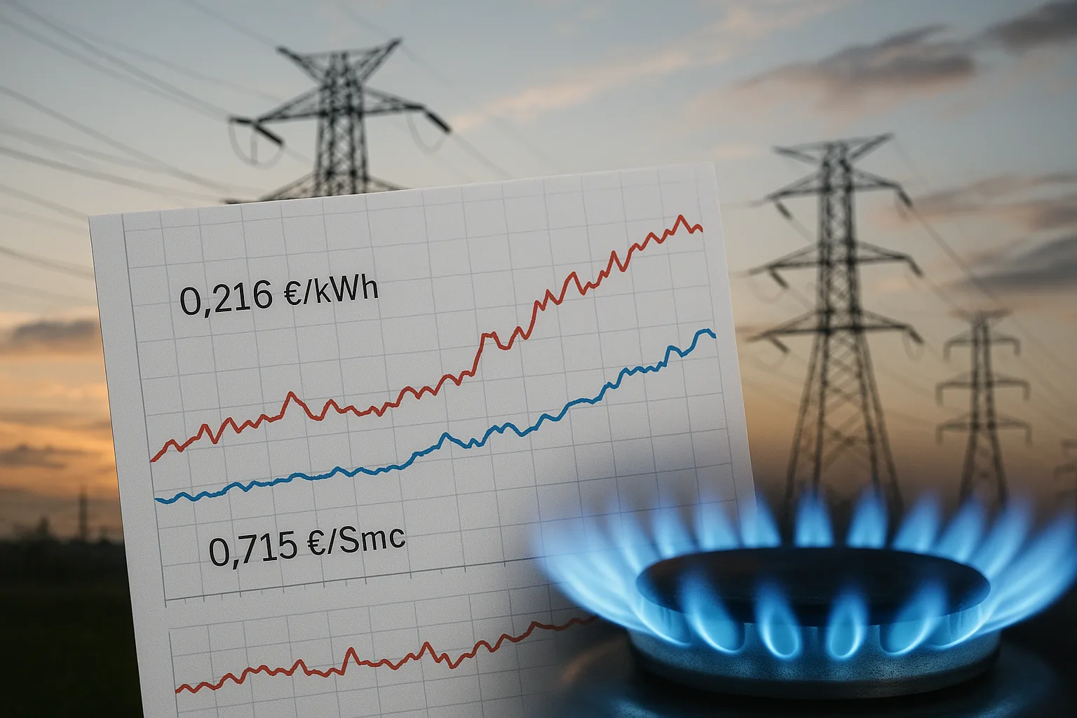 Energia elettrica e gas: prezzi in rialzo a ottobre 2026 (PUN 0,376 €/kWh, PSV 0,788 €/Smc)